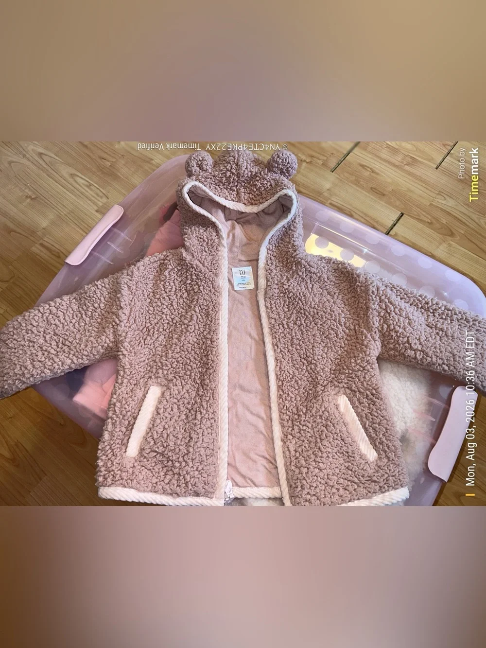 GAP Teddy Hooded Jacket in Dusty Pink with Cream Trim 18-24